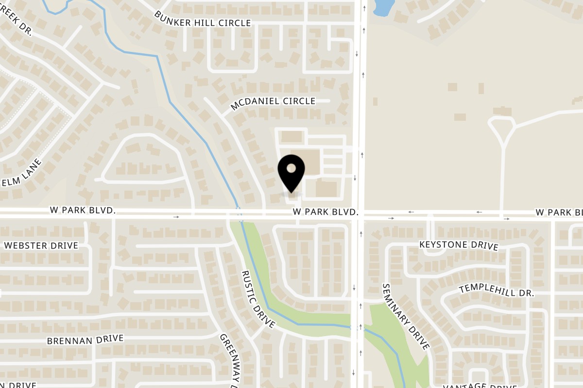 Map showing the location of GRILL N CRUST on 2141 W Park Blvd #2141 in Plano